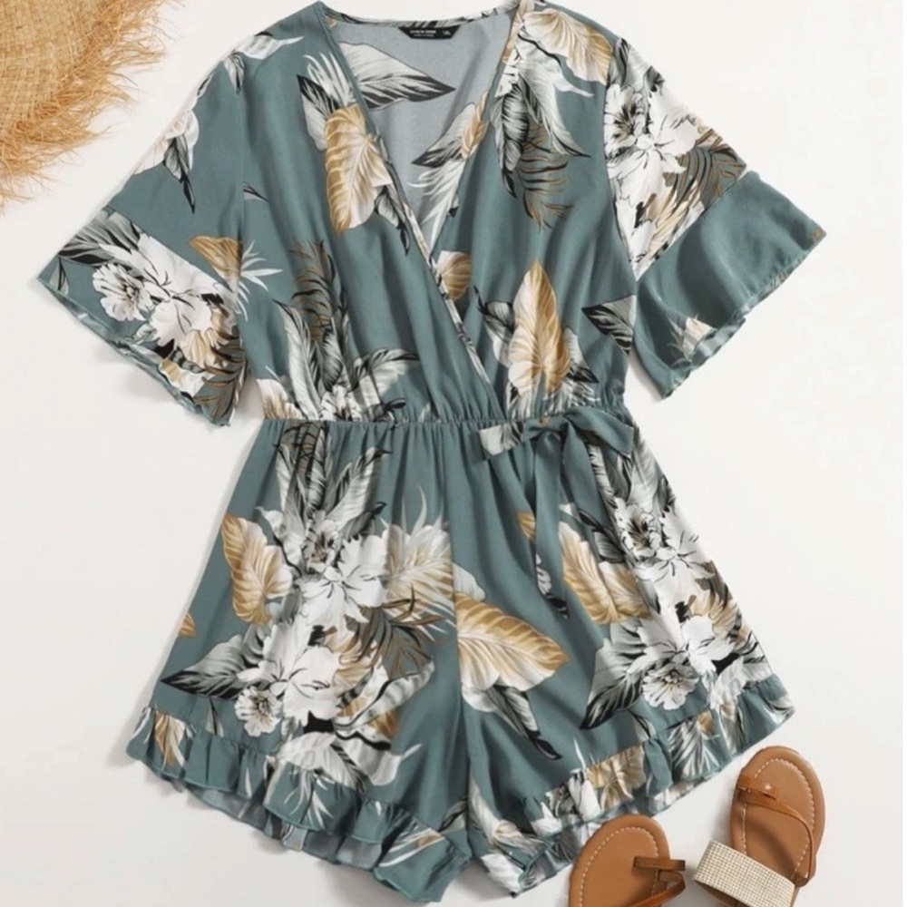 Sold! NWOT Tropical Print Ruffle Hem Romper